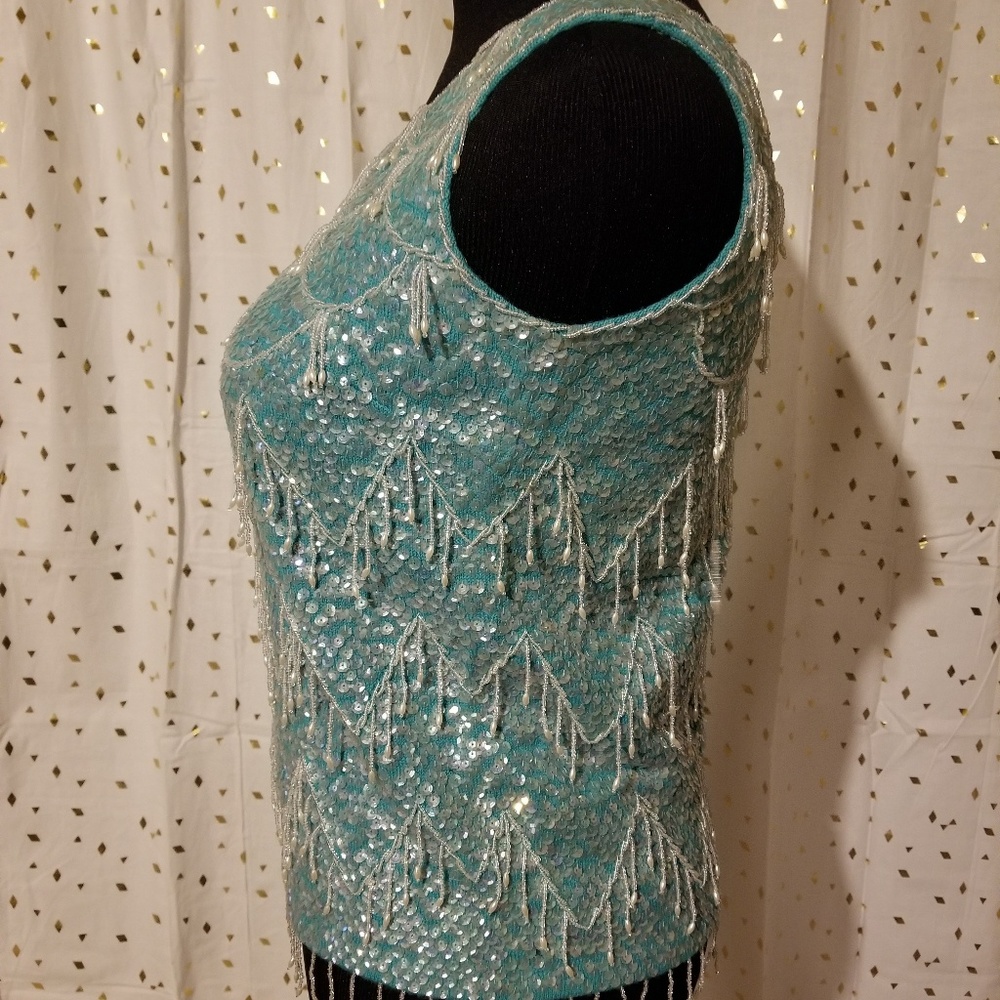 Sequined turquoise top, sleeveless - Picture 3 of 8
